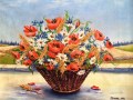 Cesto de minbre con flores silvestres