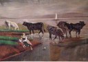 Vacas en la orilla y aguas del Lago