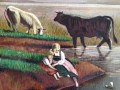 Vacas en la orilla y aguas del Lago
